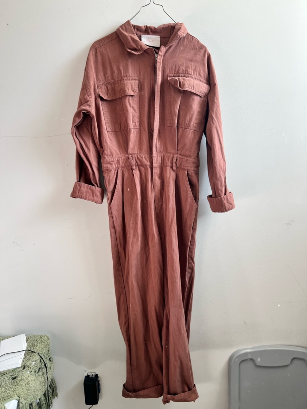 Blush boutique Rust-Colored Long Sleeve Utility Jumpsuit size small